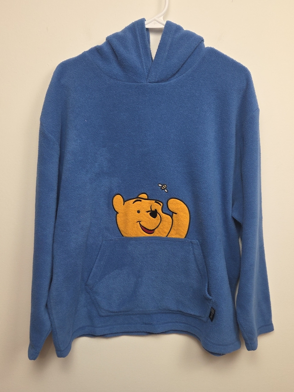 Vintage Disney 90s Y2K Winnie the Pooh Soft Blue Fleece Hoodie Sweatshirt Large